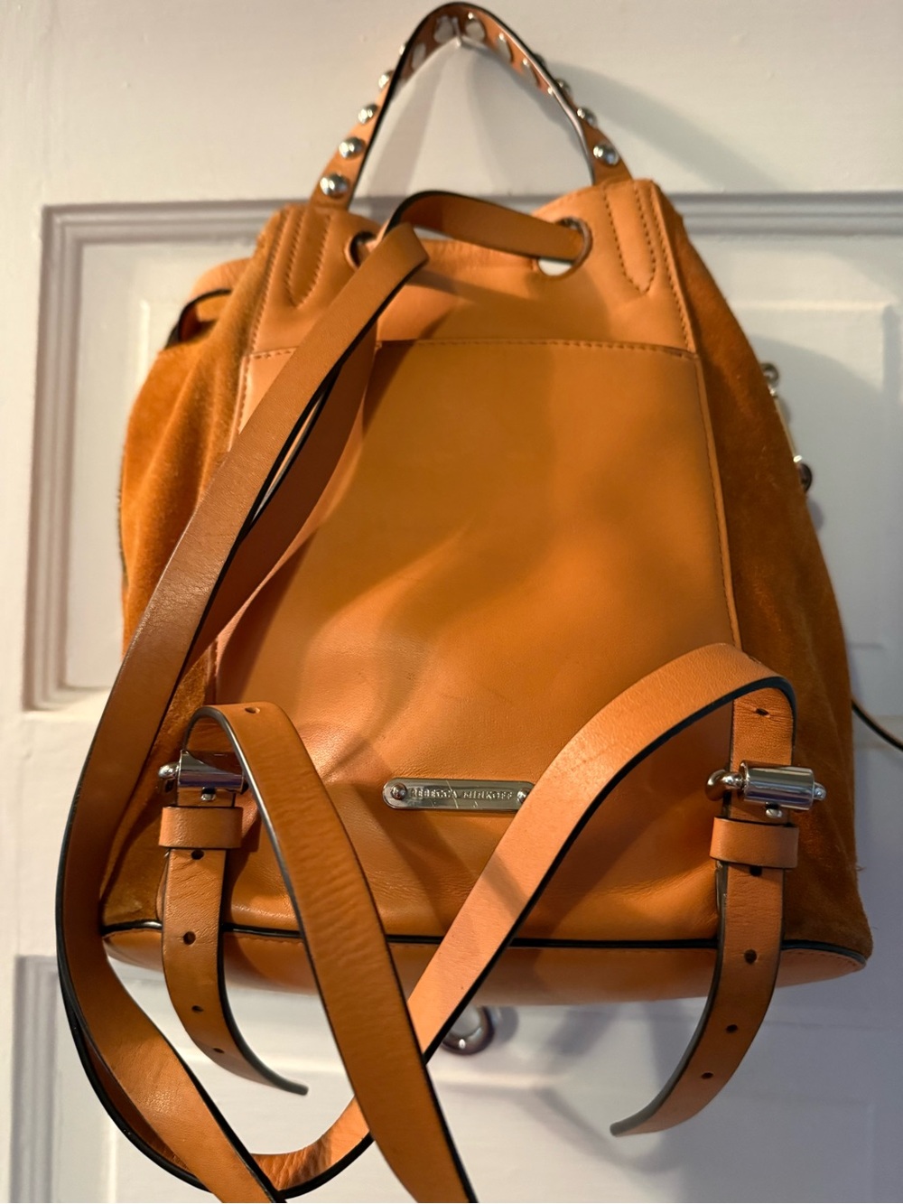 Rebecca Minkoff Orange Suede Drawstring Backpack - Picture 2 of 4